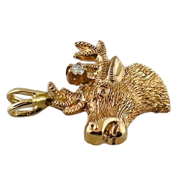 10K Yellow Gold Diamond Deer Head Charm Pendant #15997